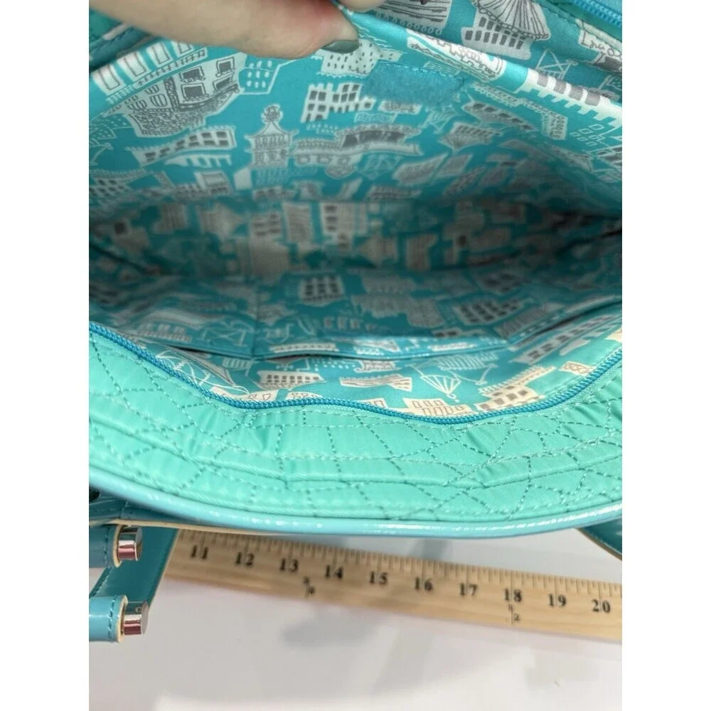 Vera Bradley Vera Tote Forever Green Teal Checkered Quilted Laptop Bistro Large